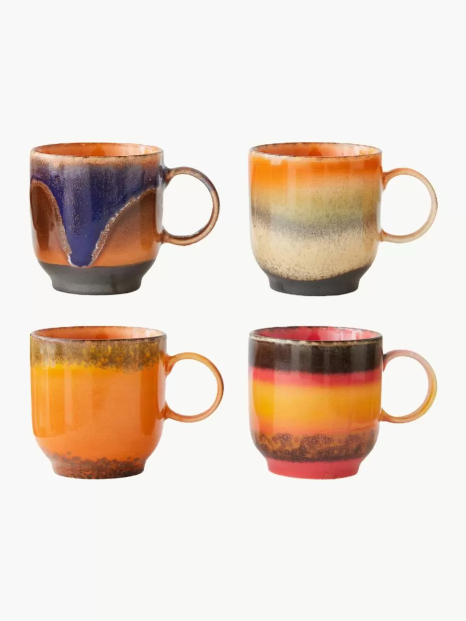 Geschirrserien-HKLIVING Handgemachte Keramik-Tassen 70's, 4er-Set Design 1