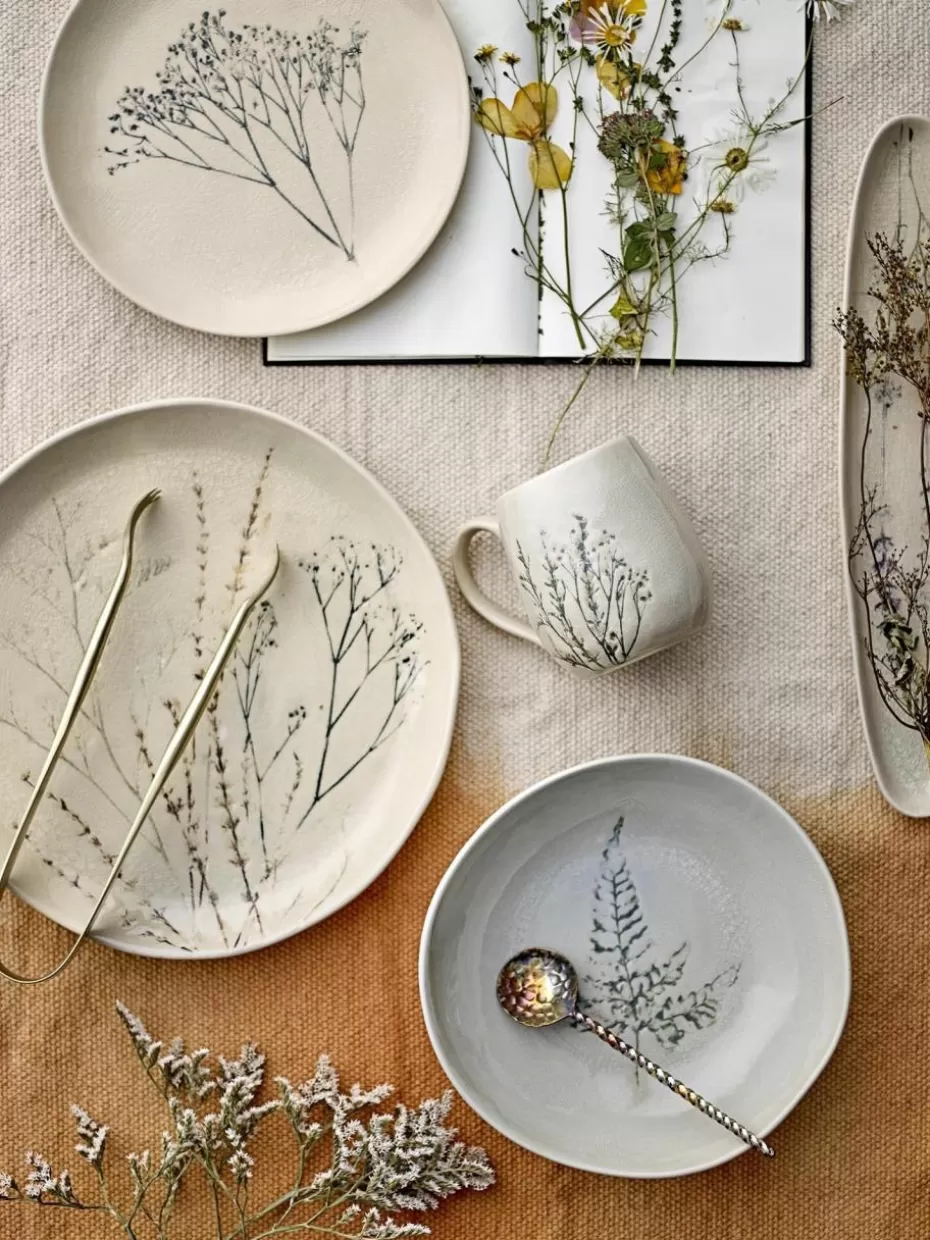 Servierplatten & Schüsseln | Geschirrserien-Bloomingville Handgemachte Servierplatte Bea mit Gräser-Motiv