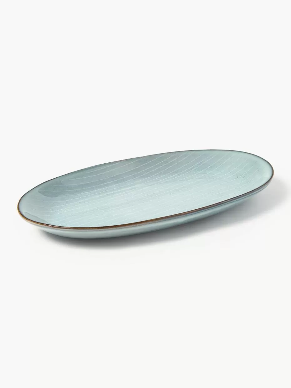 Servierplatten & Schüsseln | Geschirrserien-Broste Copenhagen Handgemachte Servierplatte Nordic Sea, L 30 cm Graublau, gesprenkelt