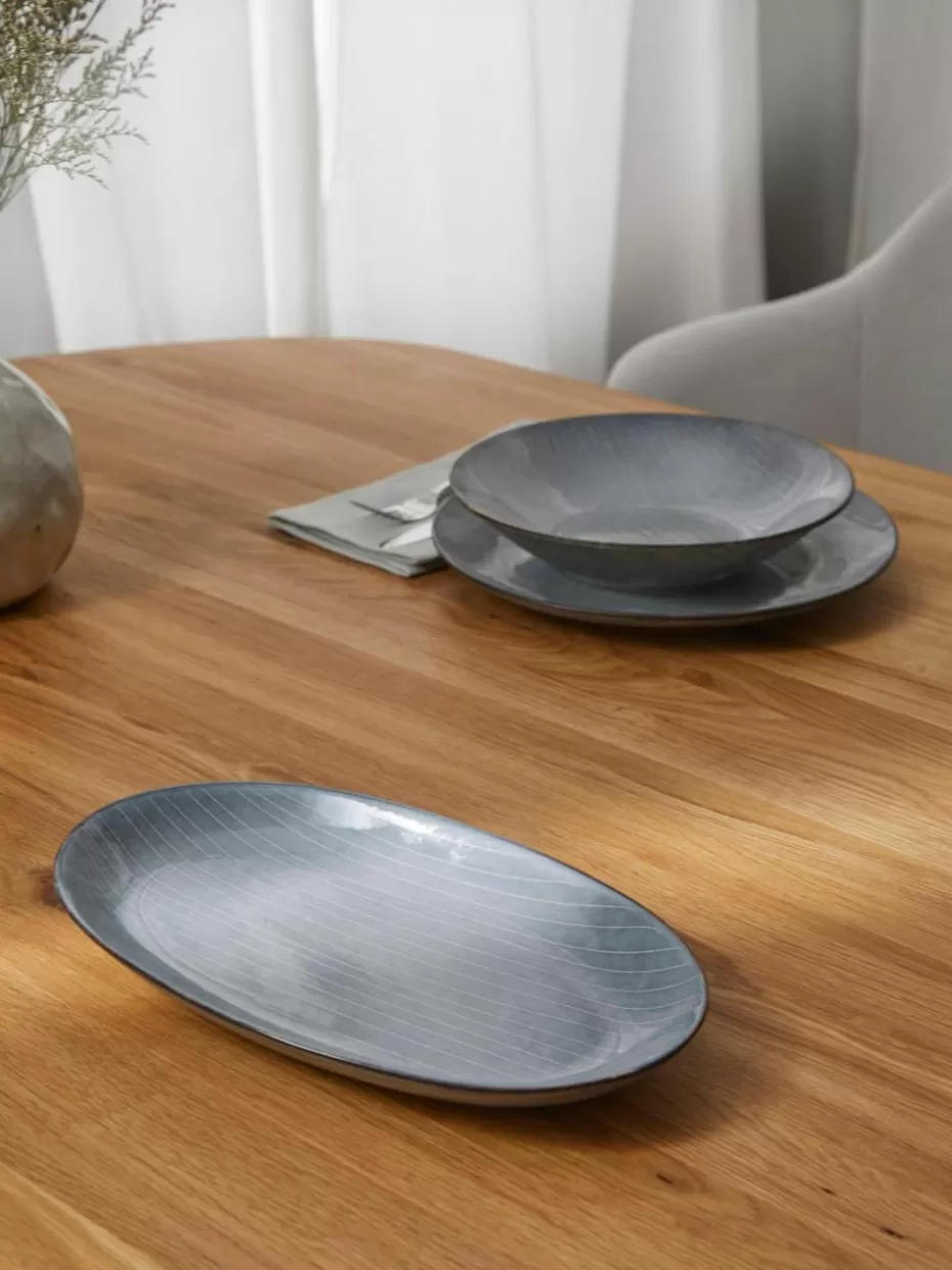 Servierplatten & Schüsseln | Geschirrserien-Broste Copenhagen Handgemachte Servierplatte Nordic Sea, L 30 cm Graublau, gesprenkelt