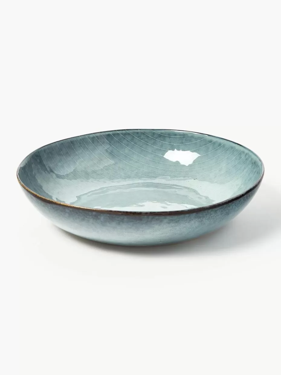 Servierplatten & Schüsseln | Geschirrserien-Broste Copenhagen Handgemachte Servierschale Nordic Sea, Ø 34 cm Graublau, gesprenkelt