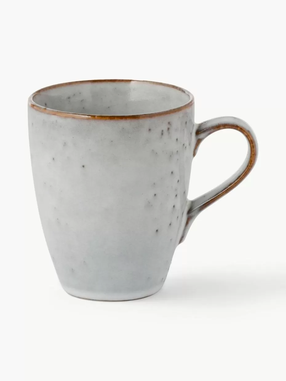 Tassen | Geschirrserien-Broste Copenhagen Handgemachte Tassen Nordic Sand, 400 ml, 6 Stück Hellgrau, gesprenkelt