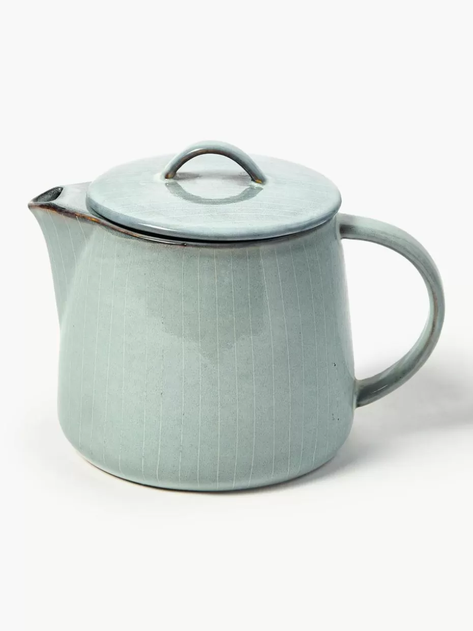 Kannen & Karaffen | Geschirrserien-Broste Copenhagen Handgemachte Teekanne Nordic Sea, 1 L Graublau, gesprenkelt