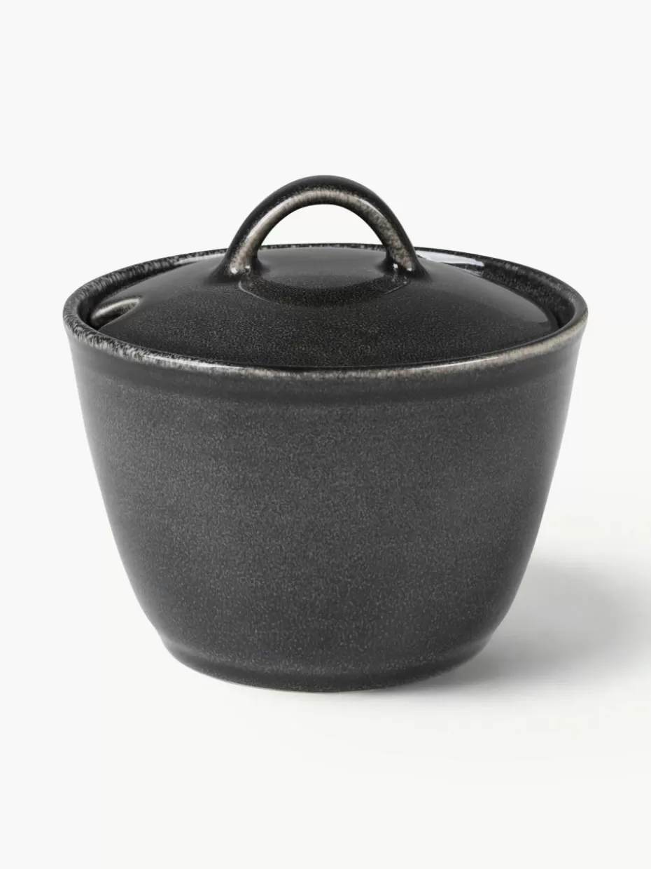 Kannen & Karaffen-Broste Copenhagen Handgemachte Zuckerdose Nordic Coal Schwarz, gesprenkelt
