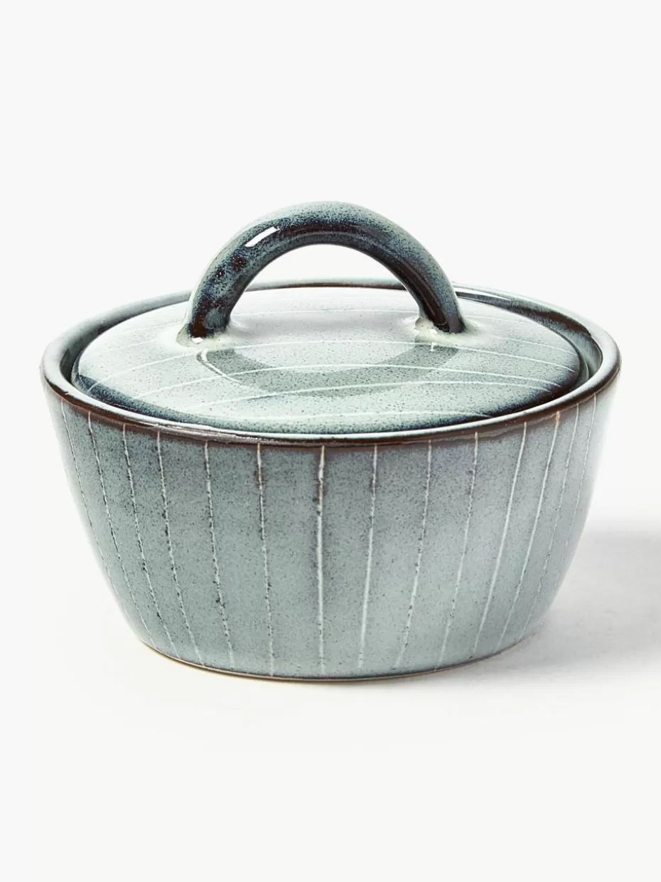 Kannen & Karaffen | Geschirrserien-Broste Copenhagen Handgemachte Zuckerdose Nordic Sea Graublau, gesprenkelt
