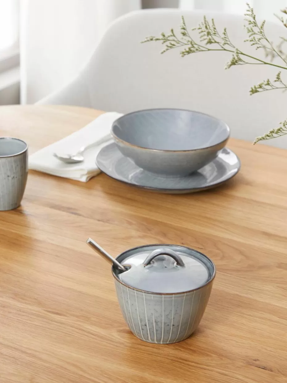 Kannen & Karaffen | Geschirrserien-Broste Copenhagen Handgemachte Zuckerdose Nordic Sea Graublau, gesprenkelt