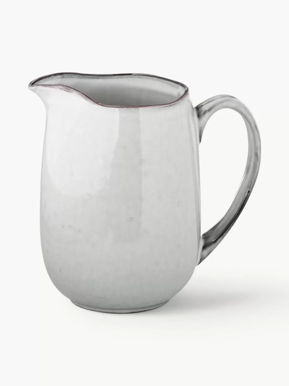 Kannen & Karaffen | Geschirrserien-Broste Copenhagen Handgemachter Milchkrug Nordic Sand, 1 L Hellgrau, gesprenkelt