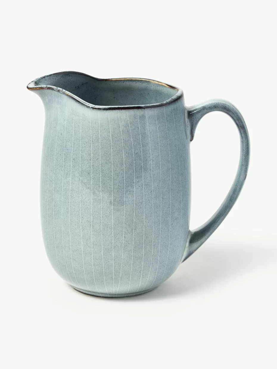 Kannen & Karaffen | Geschirrserien-Broste Copenhagen Handgemachter Milchkrug Nordic Sea, 1 L Graublau, gesprenkelt