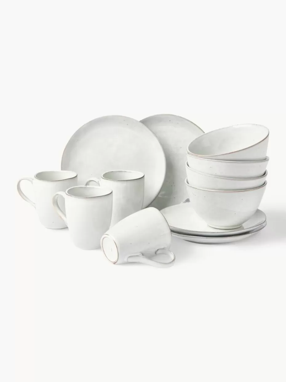 Weihnachtsgeschirr | Geschirr-Sets-Broste Copenhagen Handgemachtes Frühstücks-Set Nordic Sand, 4 Personen (12-tlg.) Hellgrau, gesprenkelt