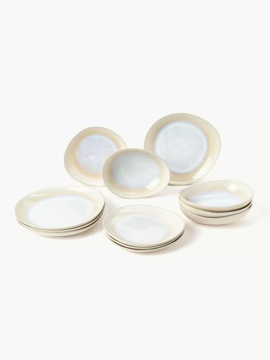 Geschirr-Sets-Westwing Collection Handgemachtes Geschirr-Set Alcina mit reaktiver Glasur, 4 Personen (12-tlg.)