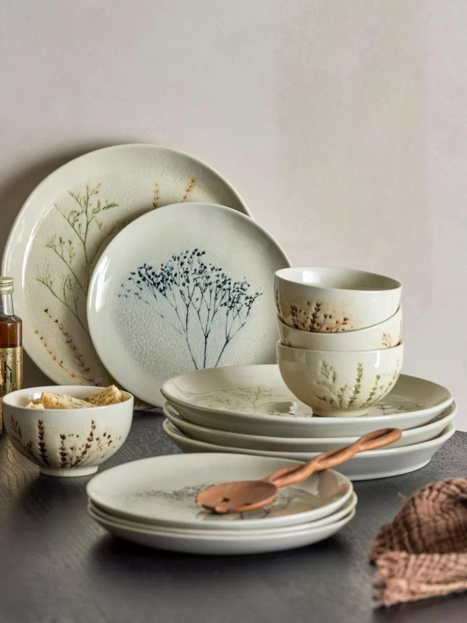 Geschirr-Sets-Bloomingville Handgemachtes Geschirr-Set Bea mit Gräser-Motiv, 4 Personen (12-tlg.)