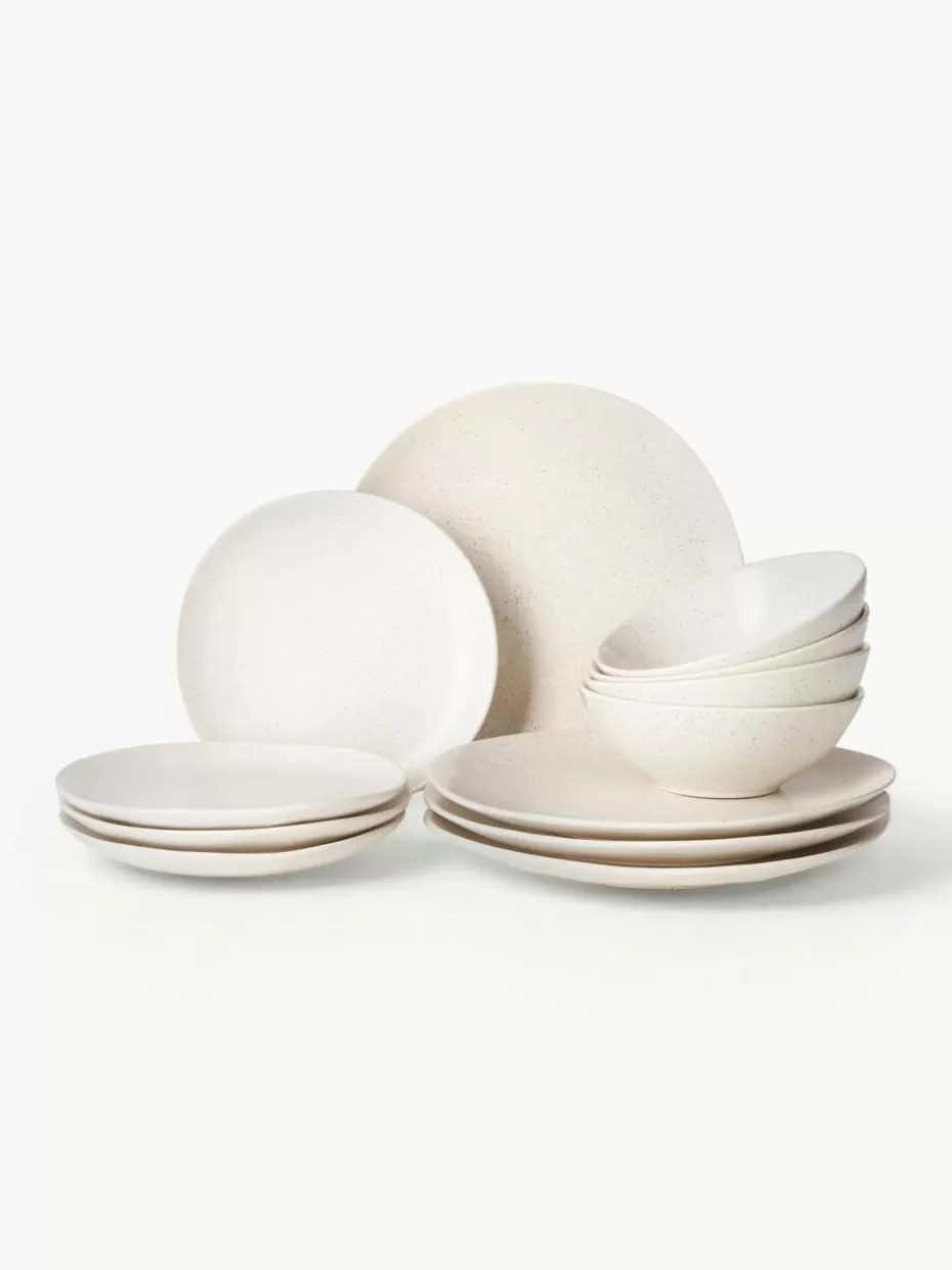 Geschirr-Sets-Broste Copenhagen Handgemachtes Geschirr-Set Nordic Vanilla, 4 Personen (12-tlg.) Off White, gesprenkelt