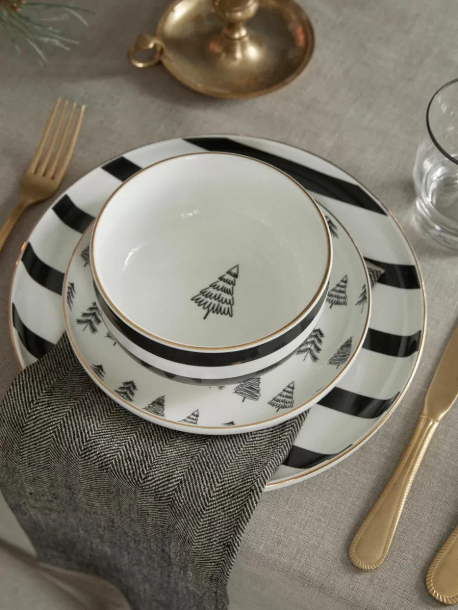 Weihnachtsgeschirr | Nordic Celebrations-Westwing Collection Handgemachtes Porzellan-Geschirr-Set Lumi, 4 Personen (12-tlg.)