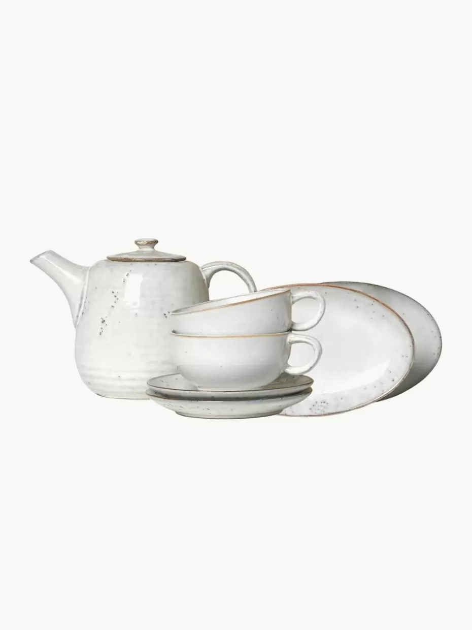 Geschirr-Sets-Broste Copenhagen Handgemachtes Teeservice Nordic Sand, 2 Personen (7-tlg.) Hellgrau, gesprenkelt