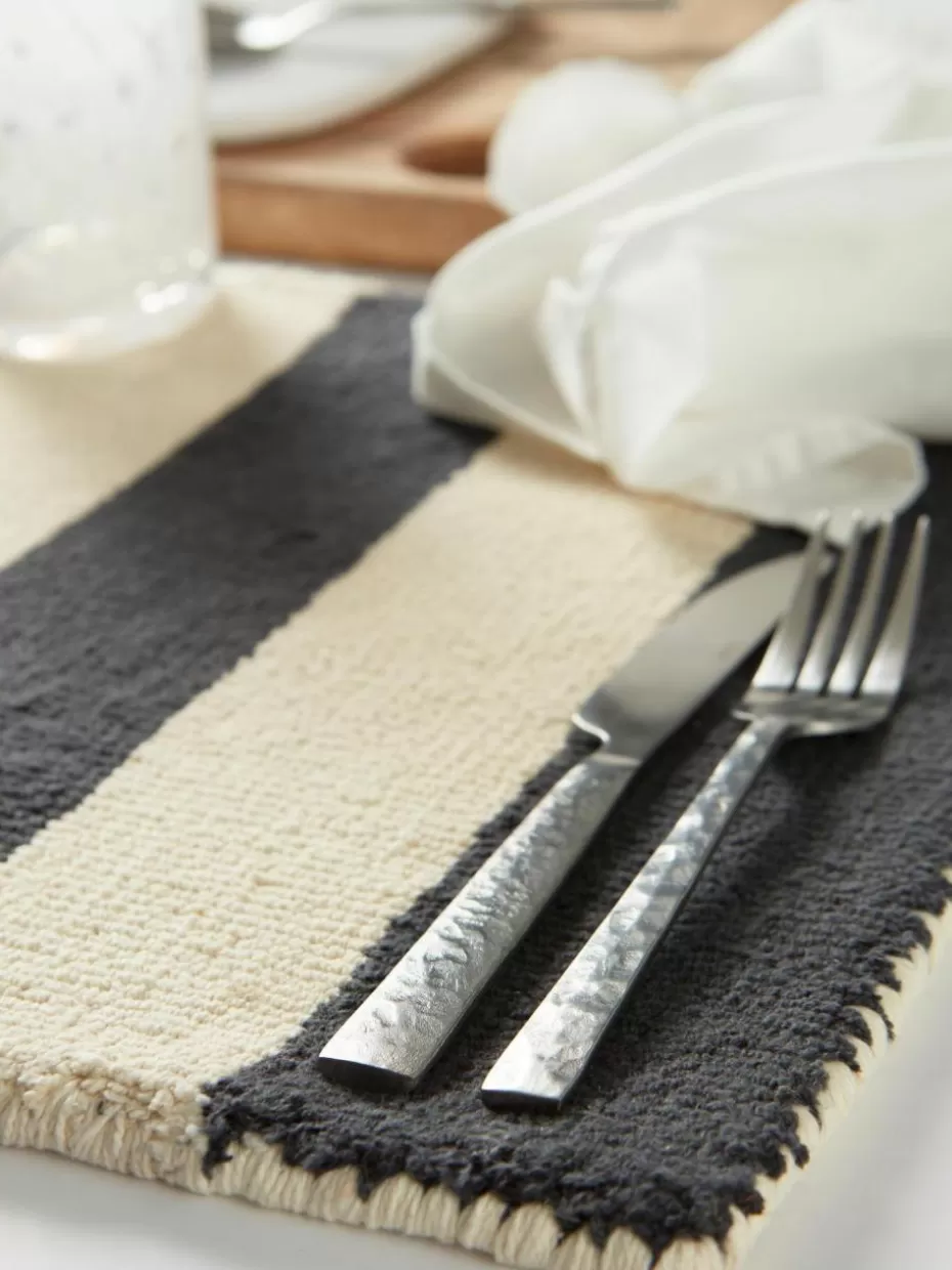 Tischsets | Tischsets-Jotex Handgetuftete Tischsets Kio Stripe, 4 Stück Schwarz, Cremeweiß