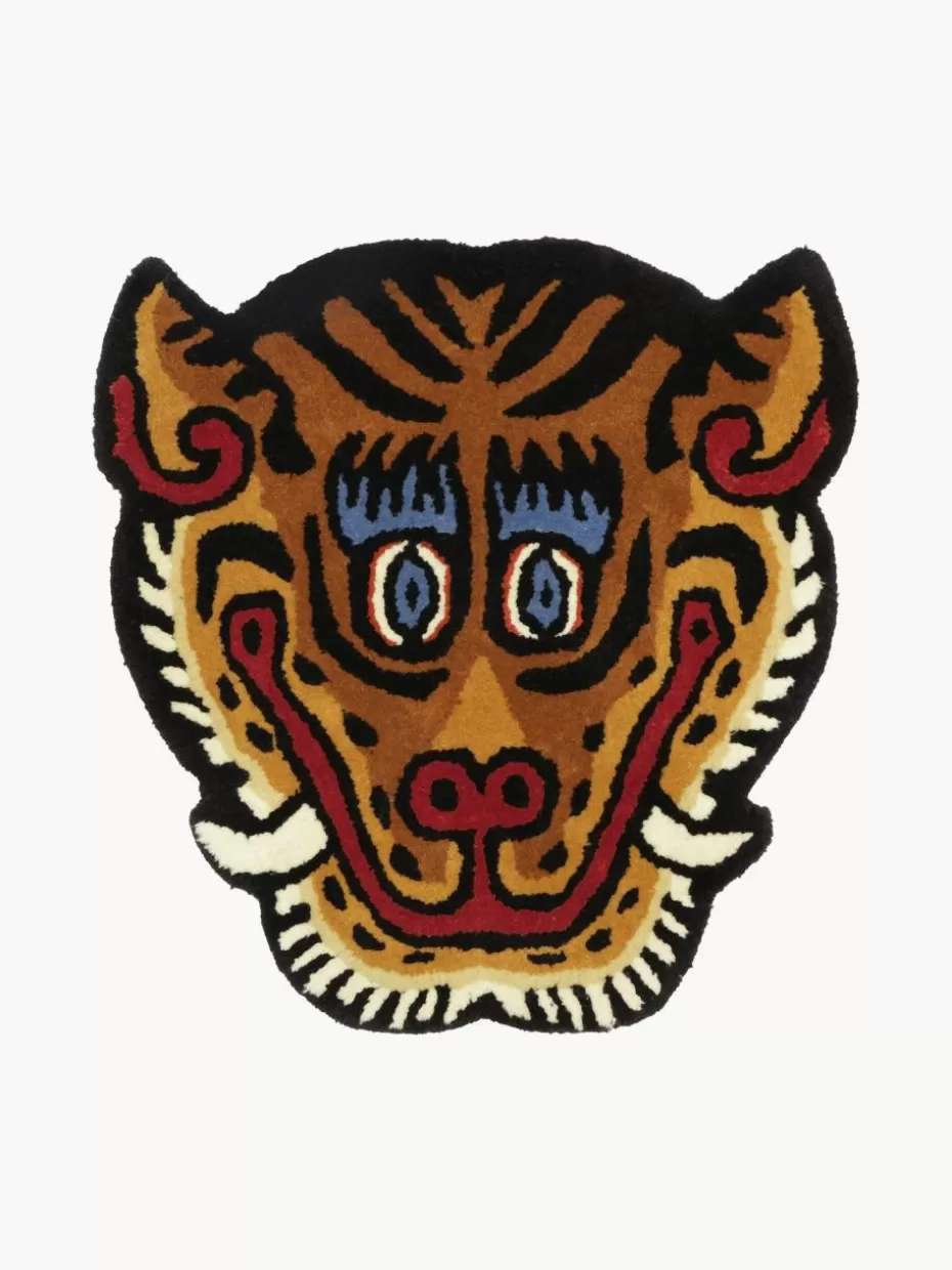 Runde Teppiche-Bongusta Handgetufteter Wollteppich Tiger Face