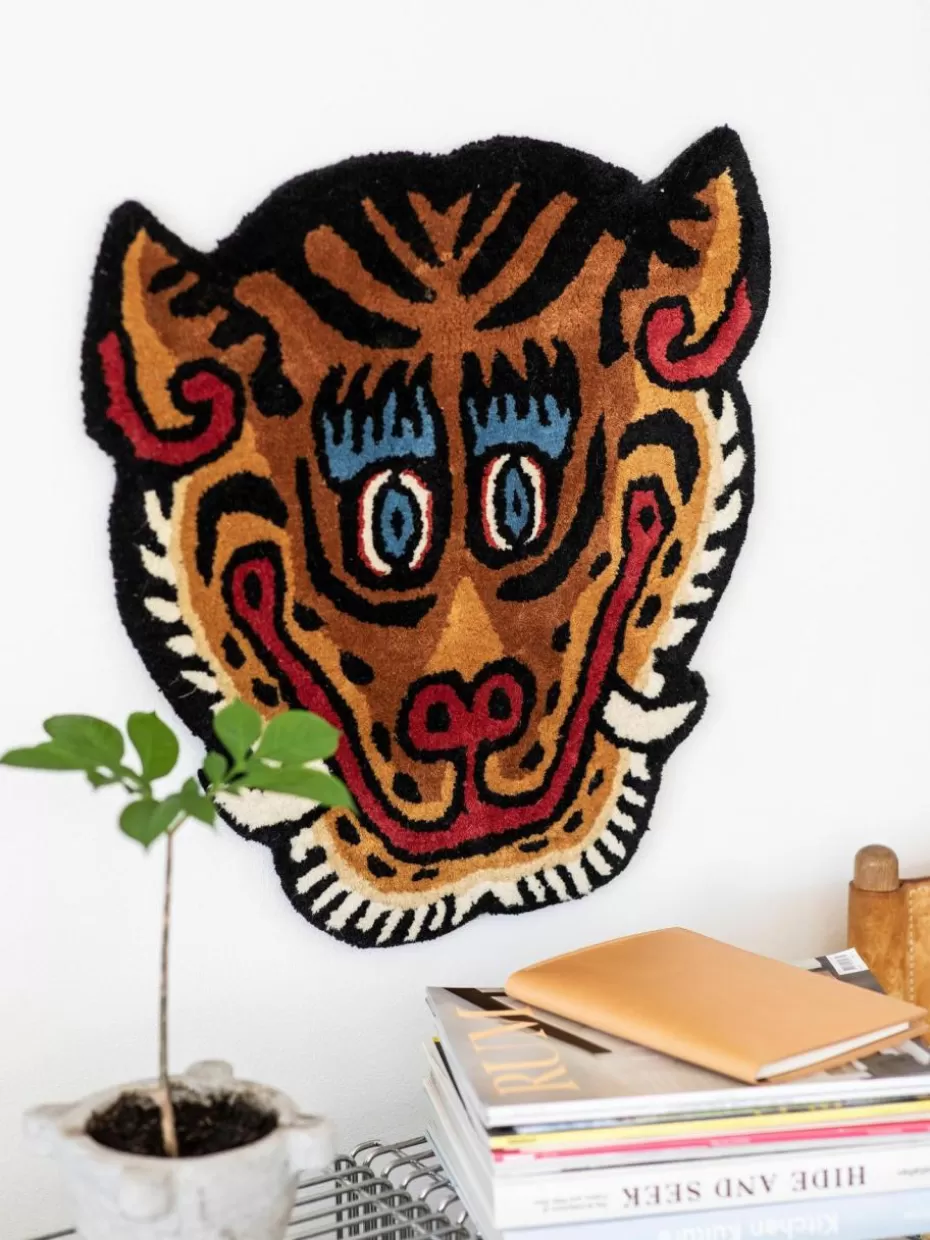 Runde Teppiche-Bongusta Handgetufteter Wollteppich Tiger Face