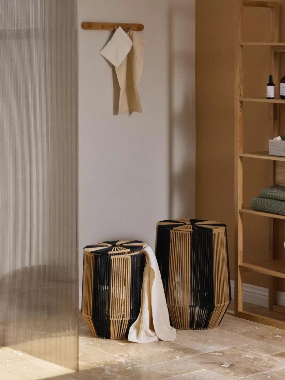 Wäschekörbe-Westwing Collection Handgewebte Wäschekörbe Gabe aus Seil, 2er-Set Hellbraun, Schwarz