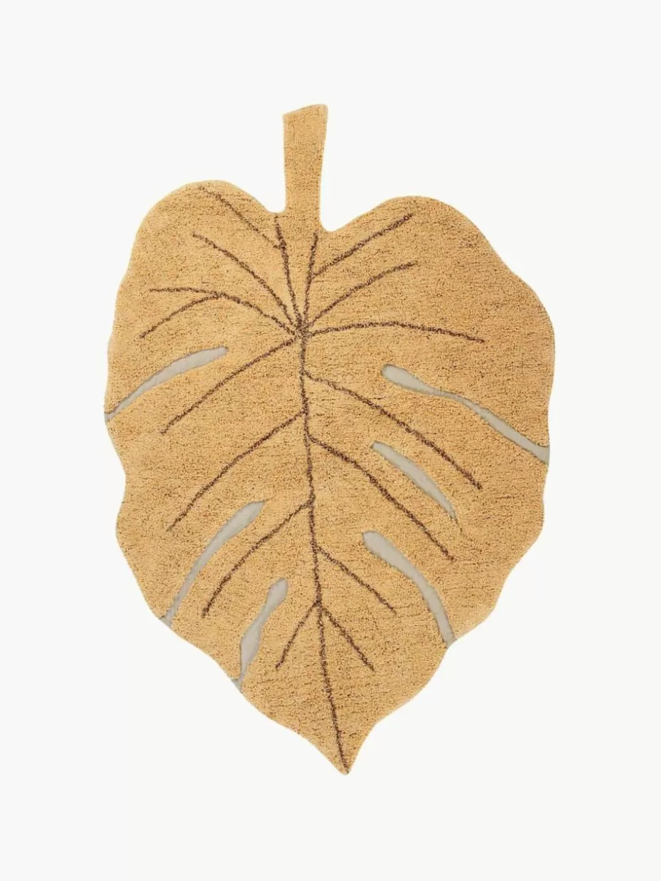 Teppiche-Lorena Canals Handgewebter Kinderteppich Monstera mit Hoch-Tief-Effekt, waschbar Ocker