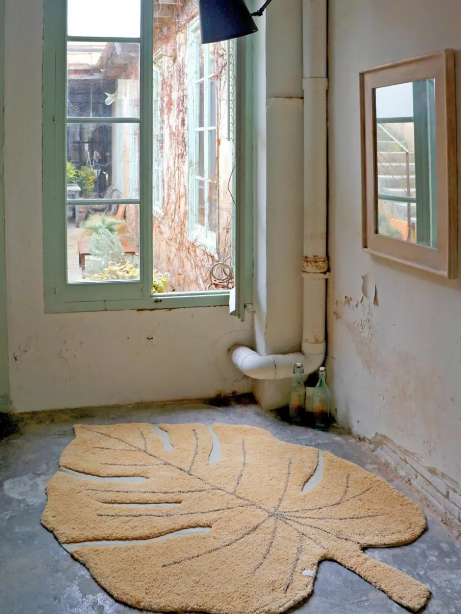 Teppiche-Lorena Canals Handgewebter Kinderteppich Monstera mit Hoch-Tief-Effekt, waschbar Ocker