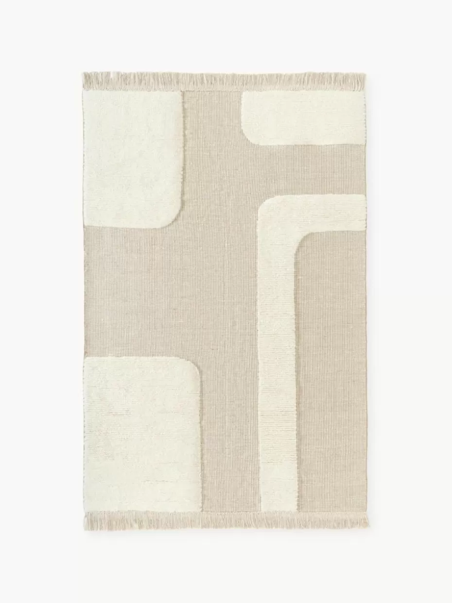 Rechteckige Teppiche-Westwing Collection Handgewebter Teppich Laine mit Hoch-Tief-Muster und Fransen