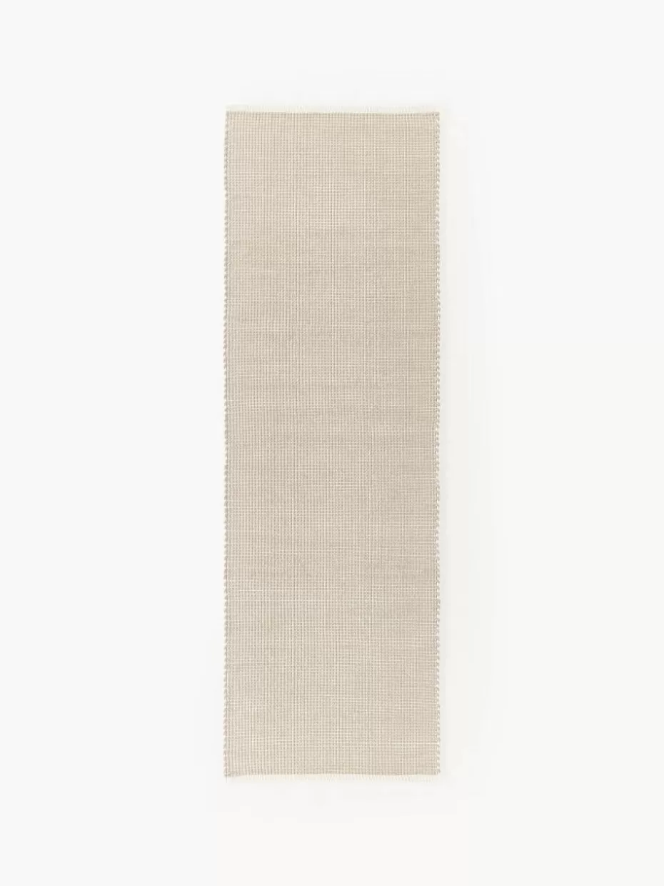 Läufer-Westwing Collection Handgewebter Wollläufer Amaro Hellbeige, Cremeweiß