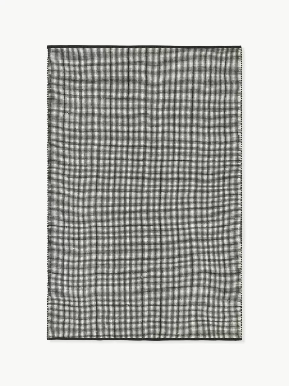Rechteckige Teppiche-Westwing Collection Handgewebter Wollteppich Amaro Schwarz, Cremeweiß