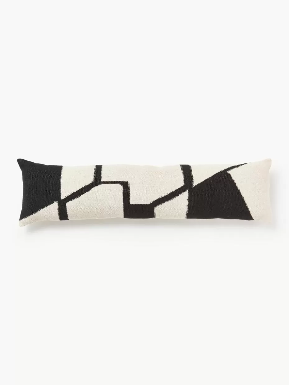 Dekokissen-Westwing Collection Handgewebtes XL Kissen Asta mit geometrischem Muster Schwarz, Hellbeige
