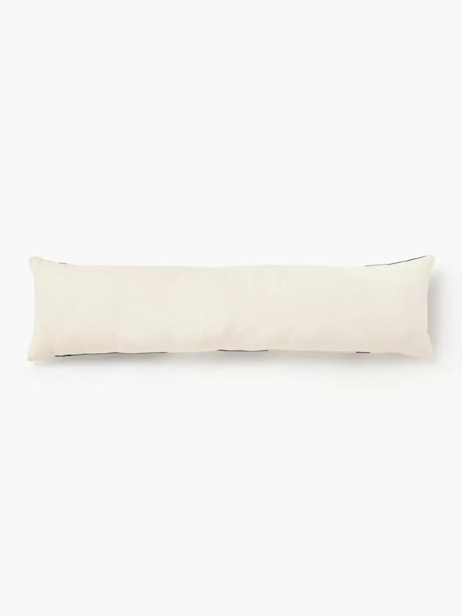 Dekokissen-Westwing Collection Handgewebtes XL Kissen Asta mit geometrischem Muster Schwarz, Hellbeige