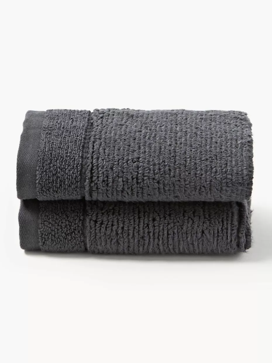 Handtücher-Westwing Collection Handtuch Luxe mit Streifenbordüre, in verschiedenen Größen Anthrazit