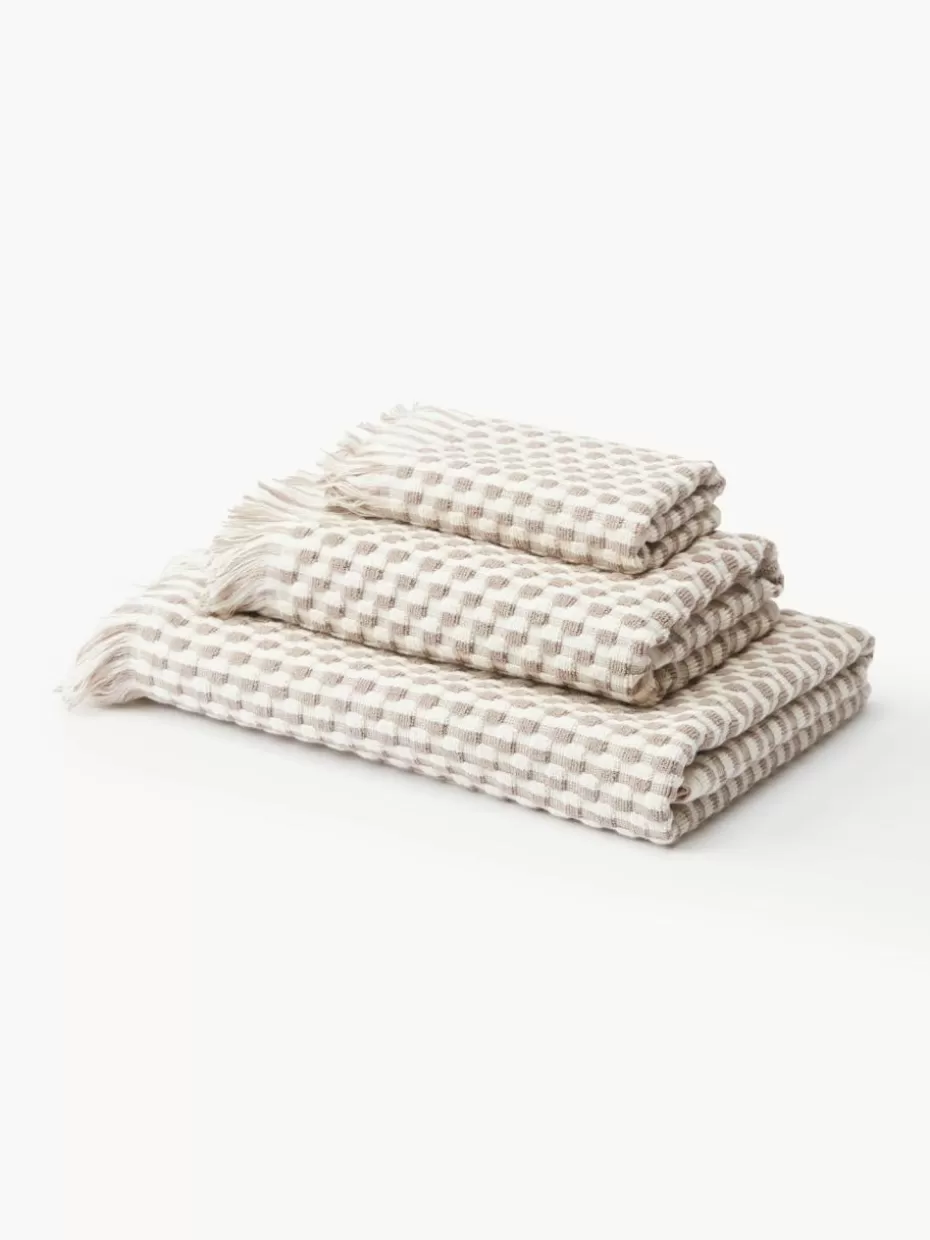 Handtücher-Westwing Collection Handtuch-Set Juniper mit Hoch-Tief-Struktur, in verschiedenen Setgrößen Off White, Nougat