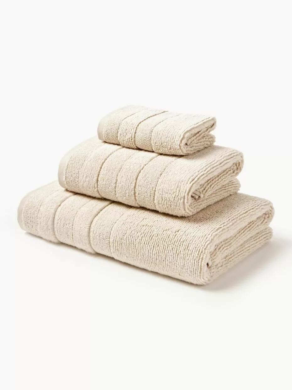 Handtücher-Westwing Collection Handtuch-Set Luxe mit Streifenbordüre, in verschiedenen Setgrößen Hellbeige