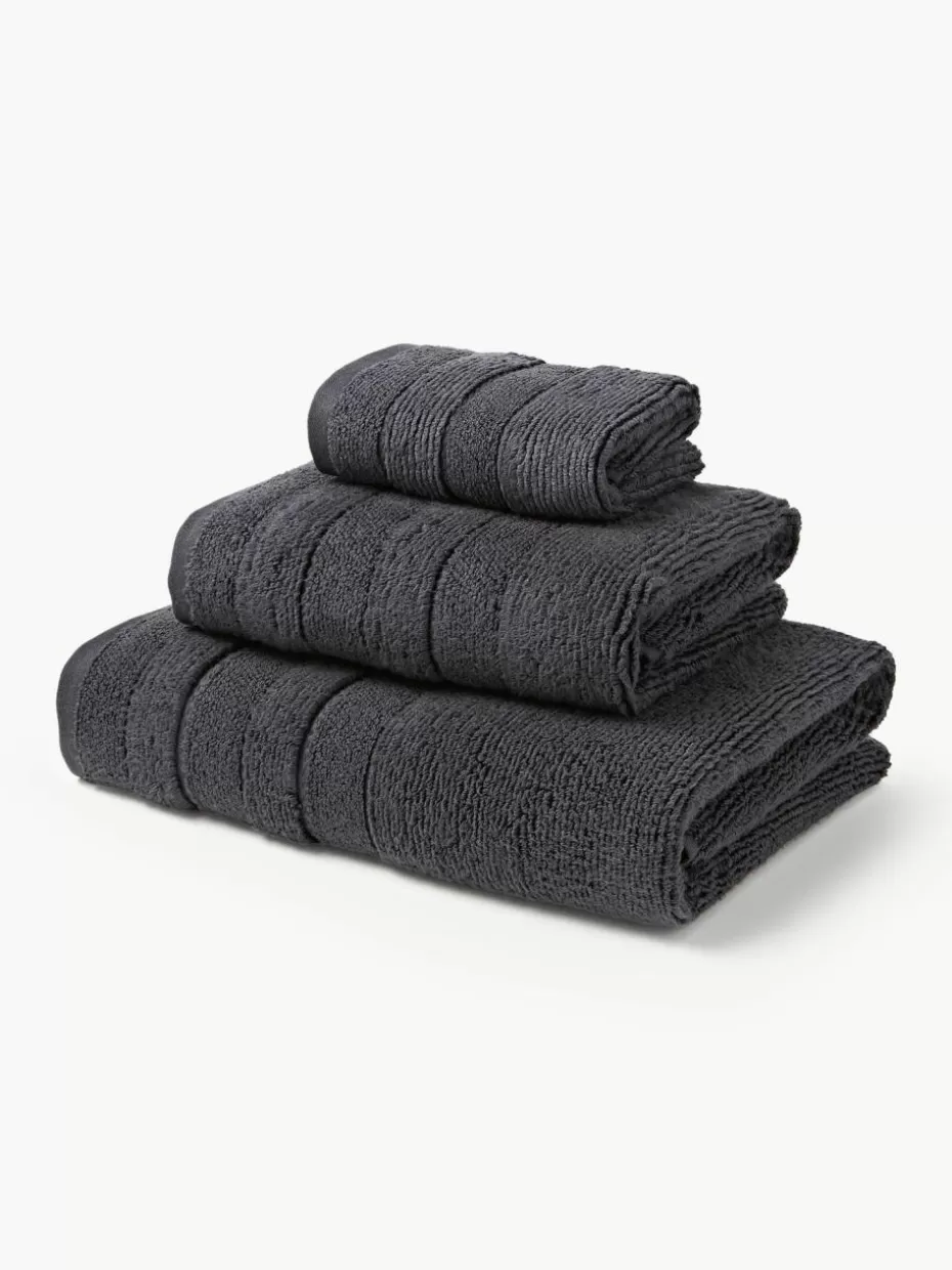 Handtücher-Westwing Collection Handtuch-Set Luxe mit Streifenbordüre, in verschiedenen Setgrößen Anthrazit