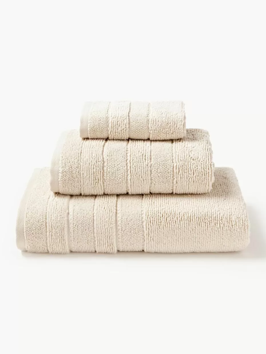 Handtücher-Westwing Collection Handtuch-Set Luxe mit Streifenbordüre, in verschiedenen Setgrößen Hellbeige