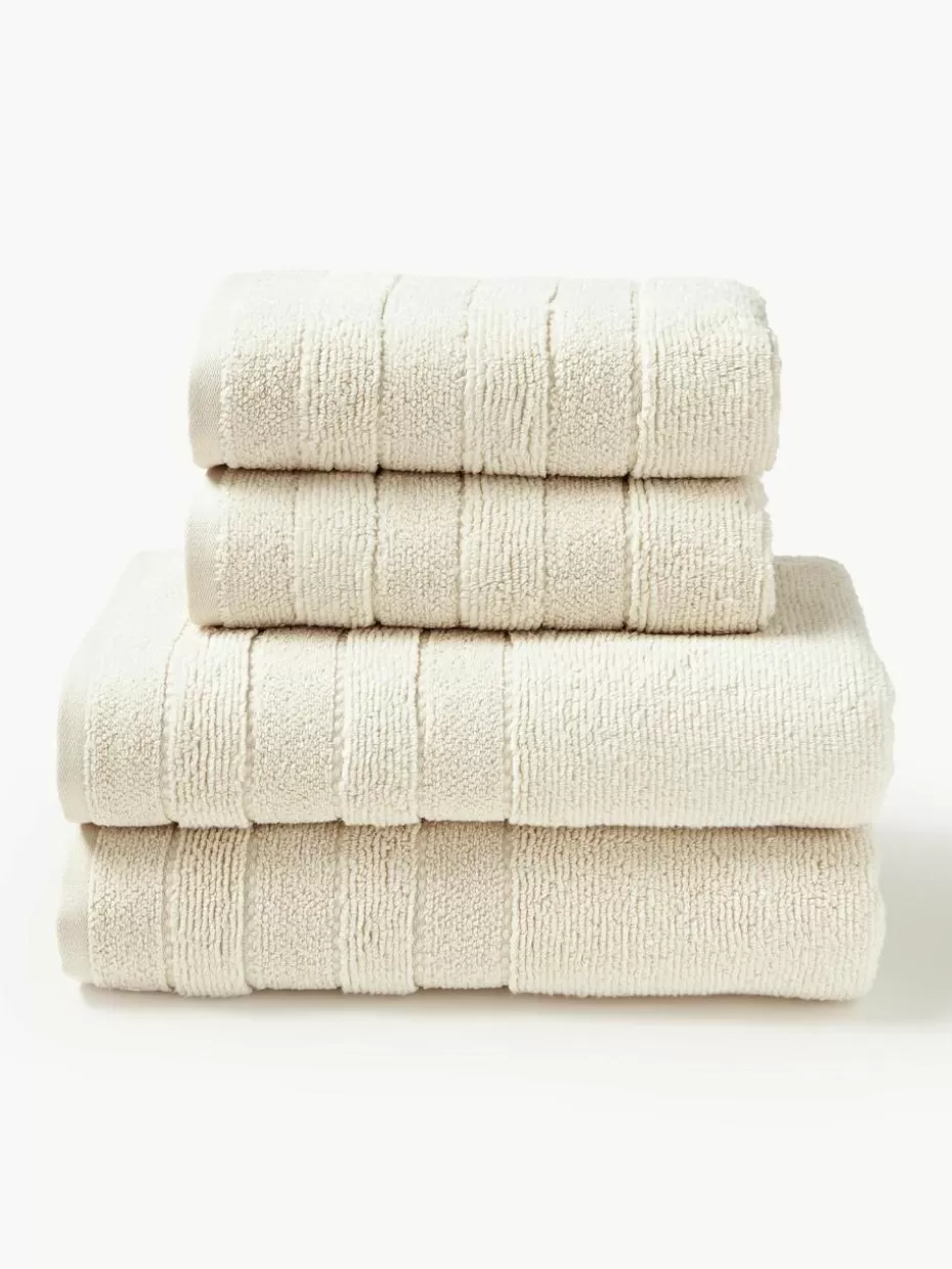 Handtücher-Westwing Collection Handtuch-Set Luxe mit Streifenbordüre, in verschiedenen Setgrößen Off White