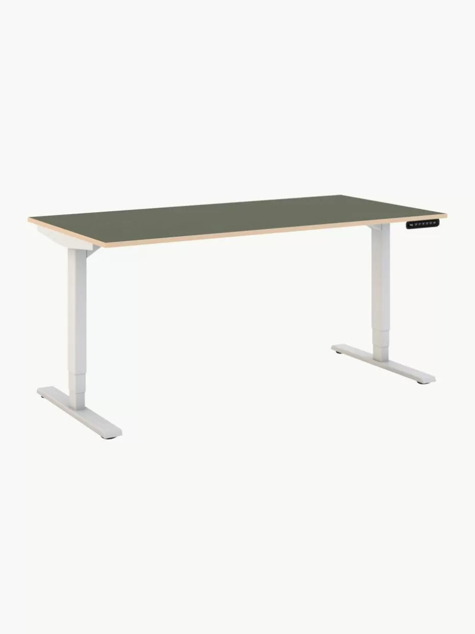 Schreibtische-Assmann Höhenverstellbarer Schreibtisch Y-Line Olivgrün, Weiß