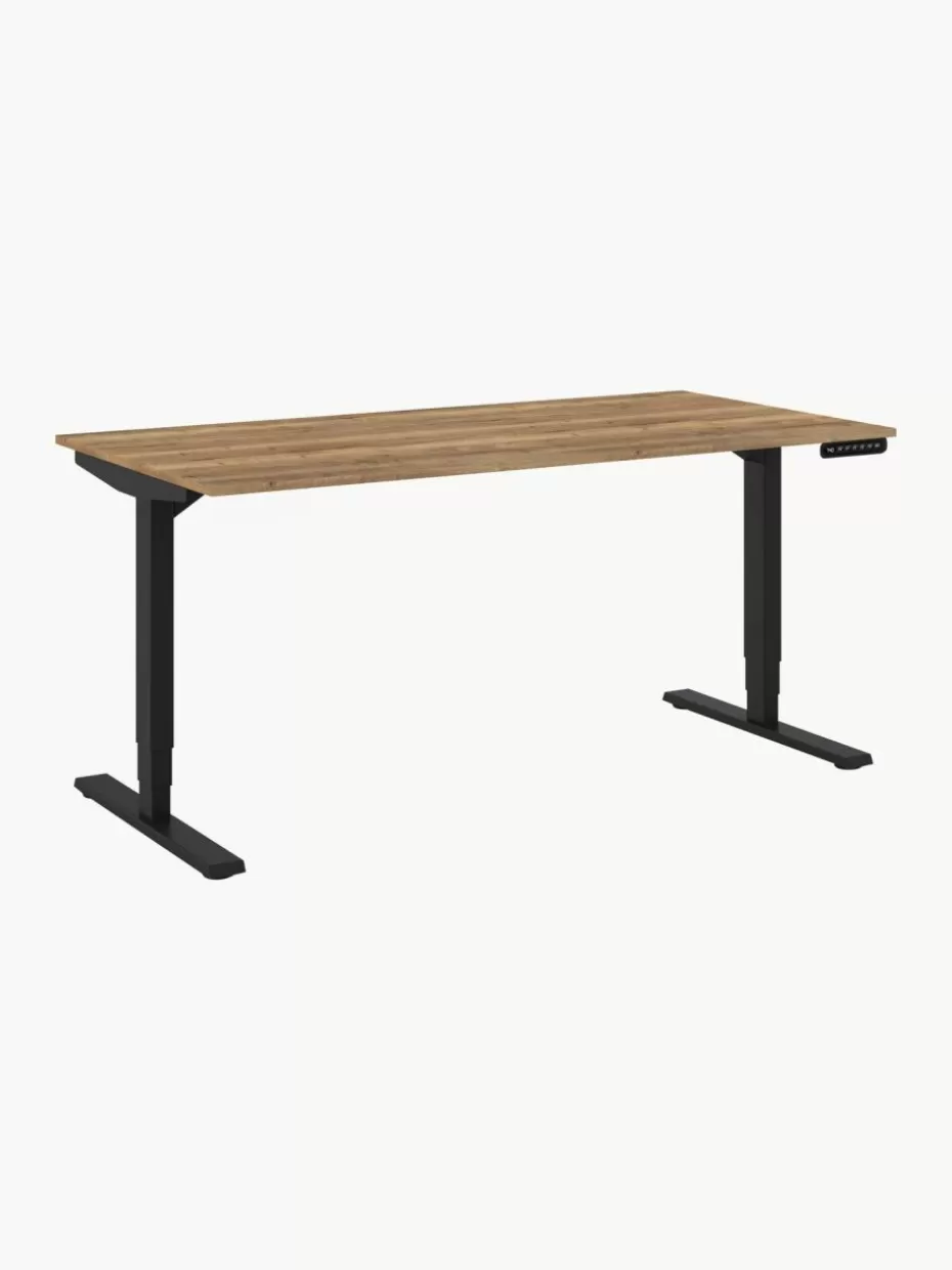 Schreibtische-Assmann Höhenverstellbarer Schreibtisch Y-Line, in verschiedenen Größen Dunkle Holzoptik, Schwarz