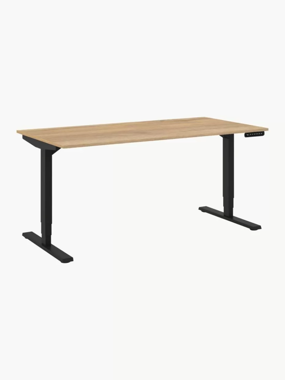 Schreibtische-Assmann Höhenverstellbarer Schreibtisch Y-Line, in verschiedenen Größen Helle Holzoptik, Schwarz