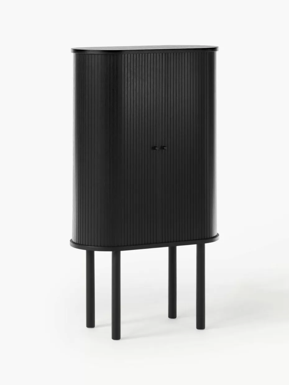 Kommoden & Sideboards | Kommoden & Sideboards-Westwing Collection Highboard Calary mit geriffelter Front Eichenholz, schwarz lackiert