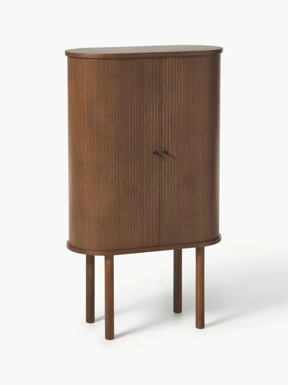 Kommoden & Sideboards | Kommoden & Sideboards-Westwing Collection Highboard Calary mit geriffelter Front Eichenholz, dunkelbraun lackiert
