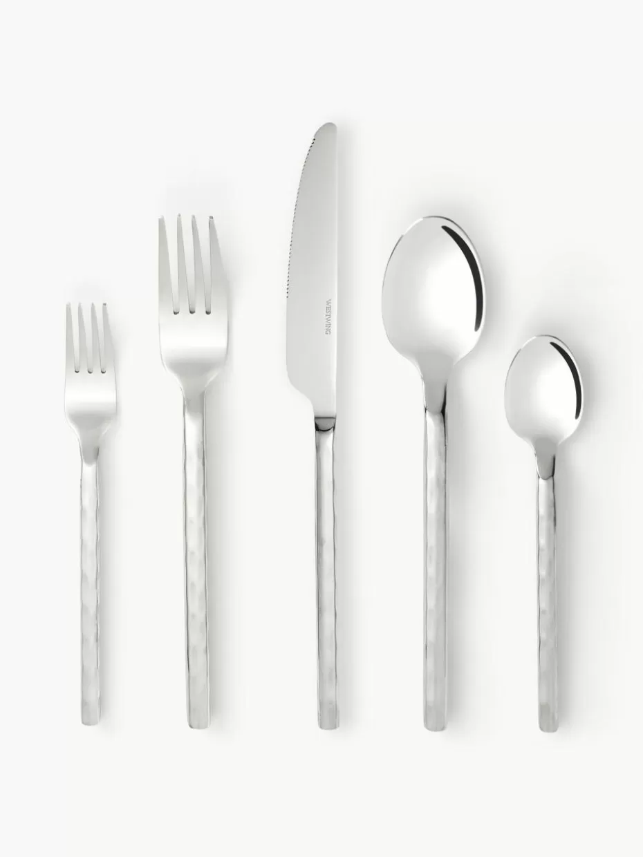 Weihnachtsgeschirr | Besteck-Sets-Westwing Collection Hochglanzpoliertes Besteck-Set Miles in Hammerschlag-Optik, 4 Personen (20-tlg.) Silberfarben, hochglanzpoliert