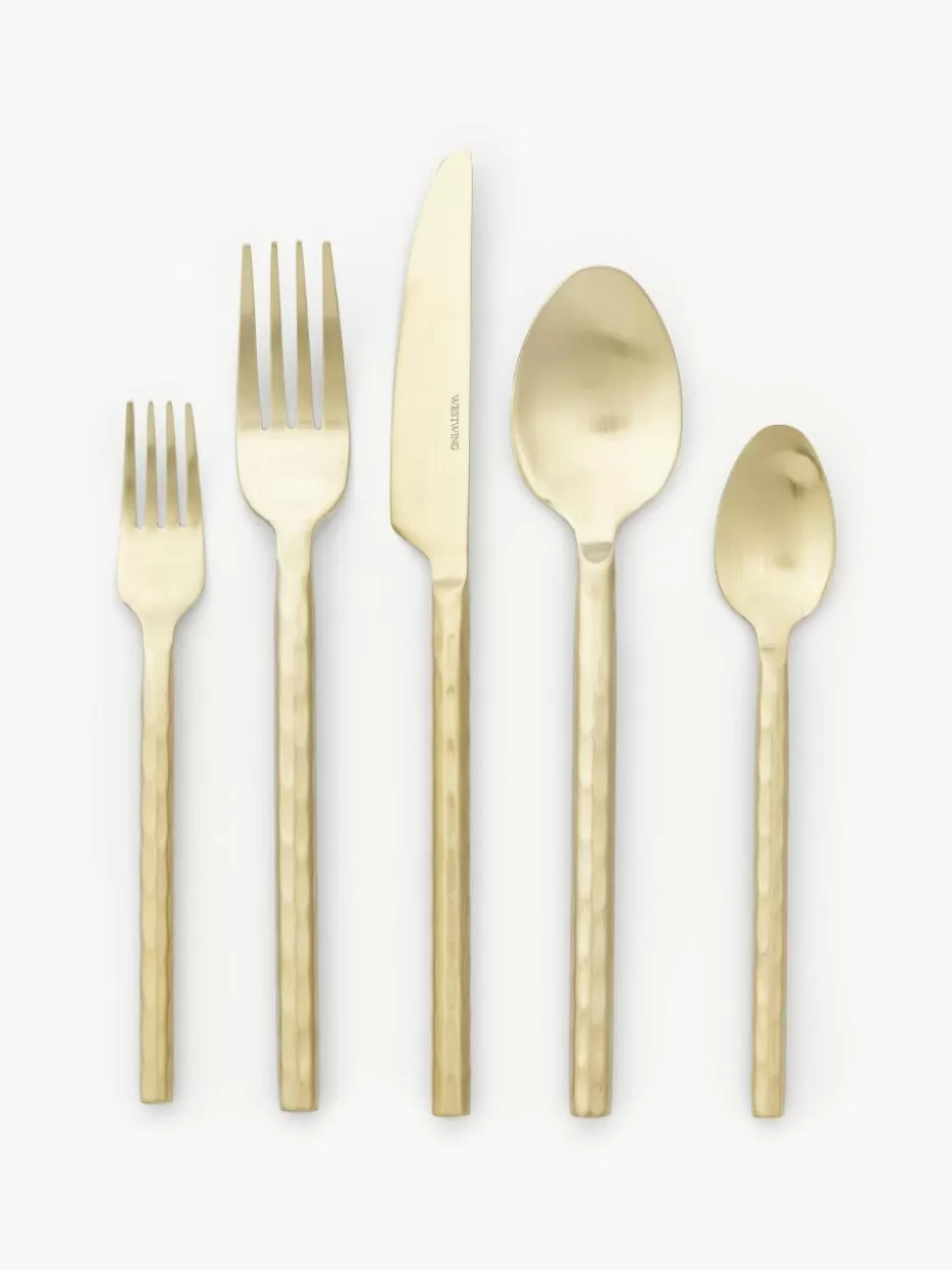 Weihnachtsgeschirr | Besteck-Sets-Westwing Collection Hochglanzpoliertes Besteck-Set Miles in Hammerschlag-Optik, 4 Personen (20-tlg.) Goldfarben, matt