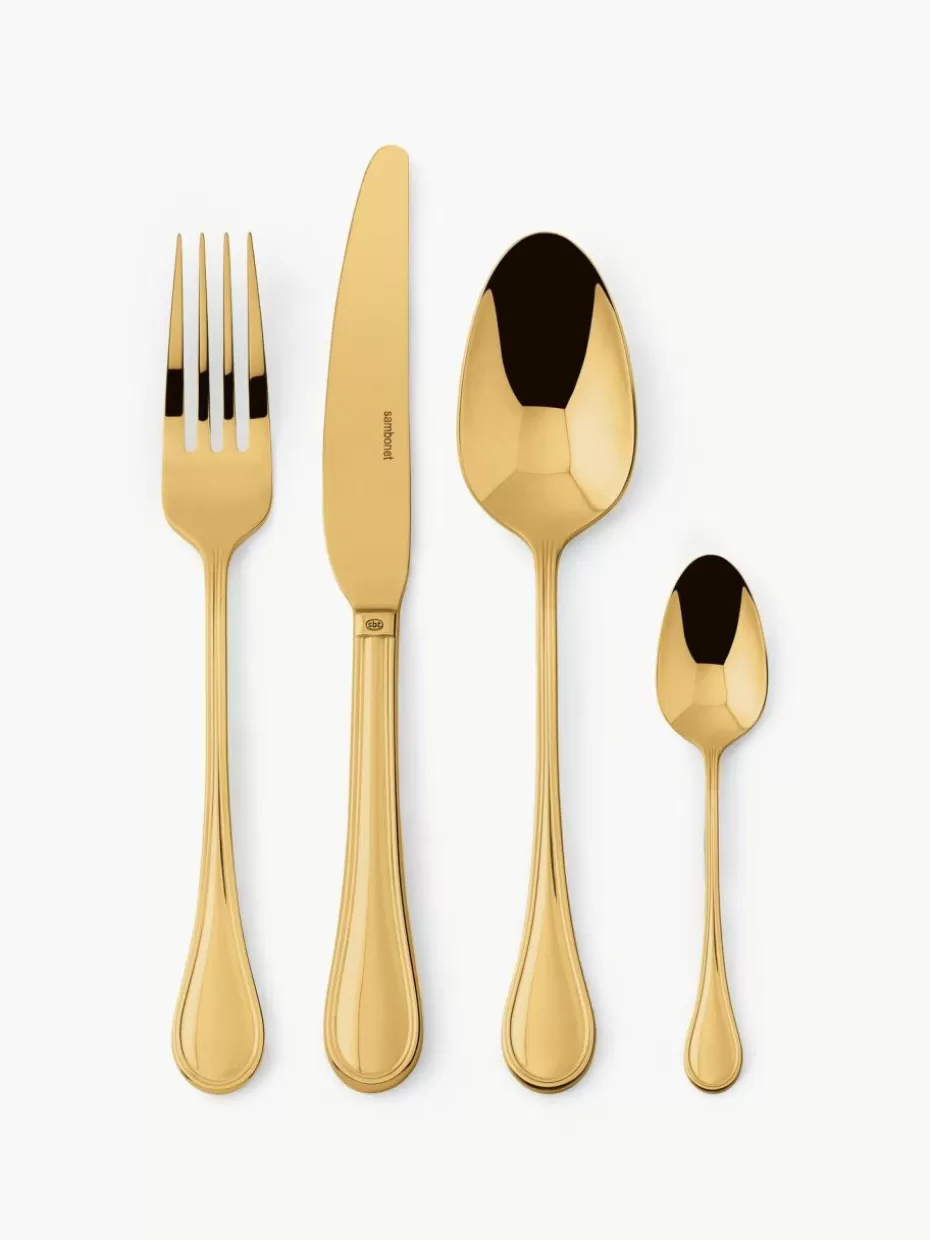 Romantische Details | Besteck-Sets-Sambonet Hochglanzpoliertes Besteck-Set Royal, 6 Personen (24-tlg.) Goldfarben, hochglanzpoliert