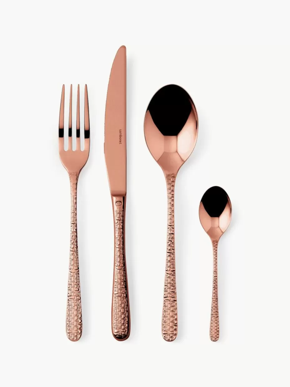 Besteck-Sets-Sambonet Hochglanzpoliertes Besteck-Set Venezia, 6 Personen (24-tlg.) Kupferfarben, hochglanzpoliert