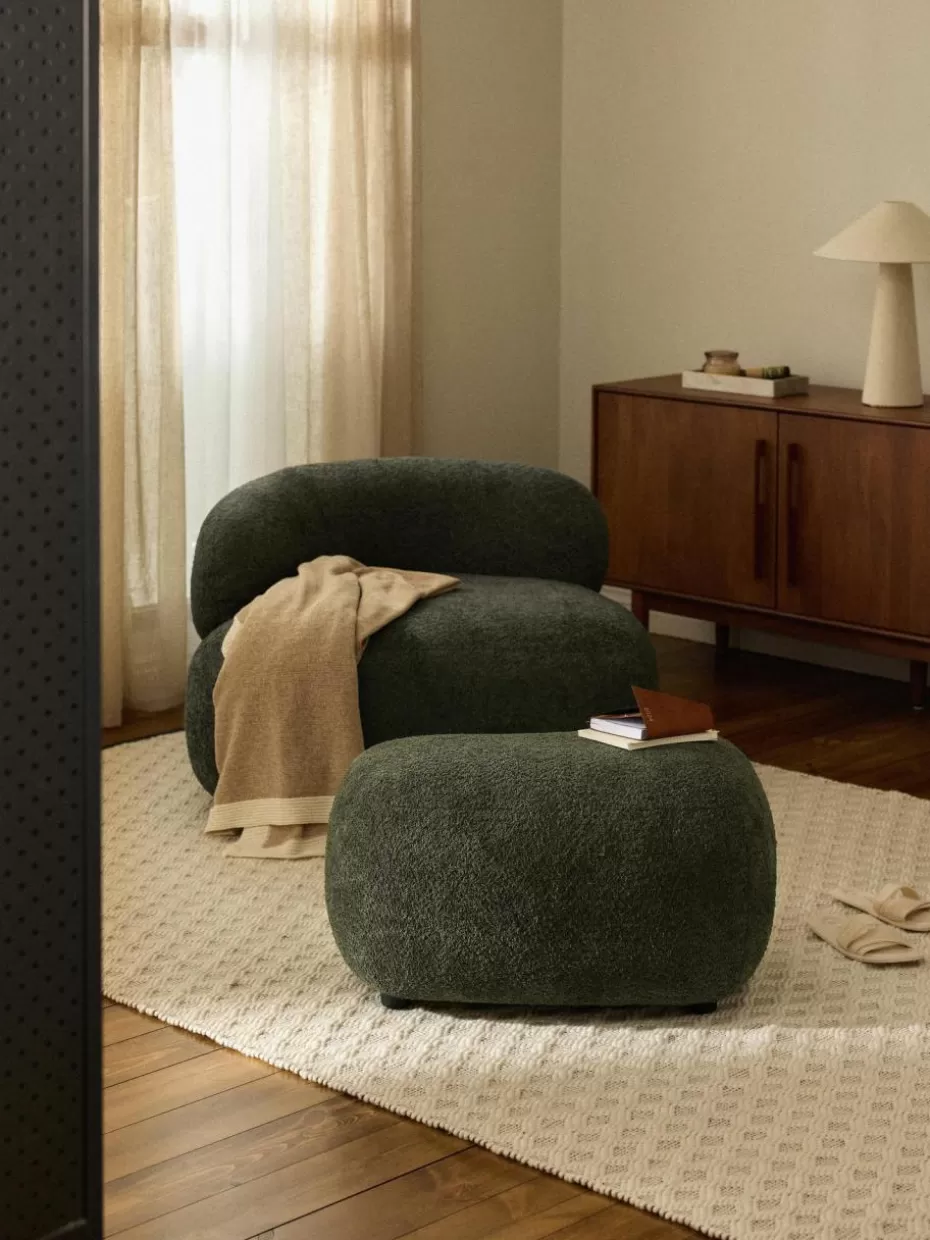 Hocker-Westwing Collection Hocker Alba aus Teddy-Bouclé Teddy-Bouclé Dunkelgrün