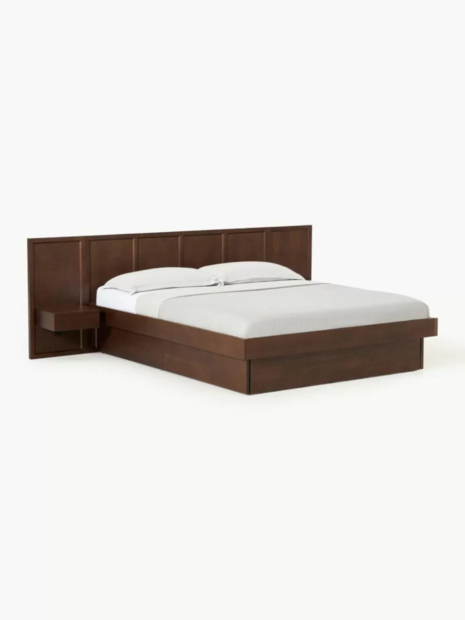 Betten-Westwing Collection Holzbett Nanto mit Schubladen und Kopfteil Eichenholz, dunkelbraun lackiert