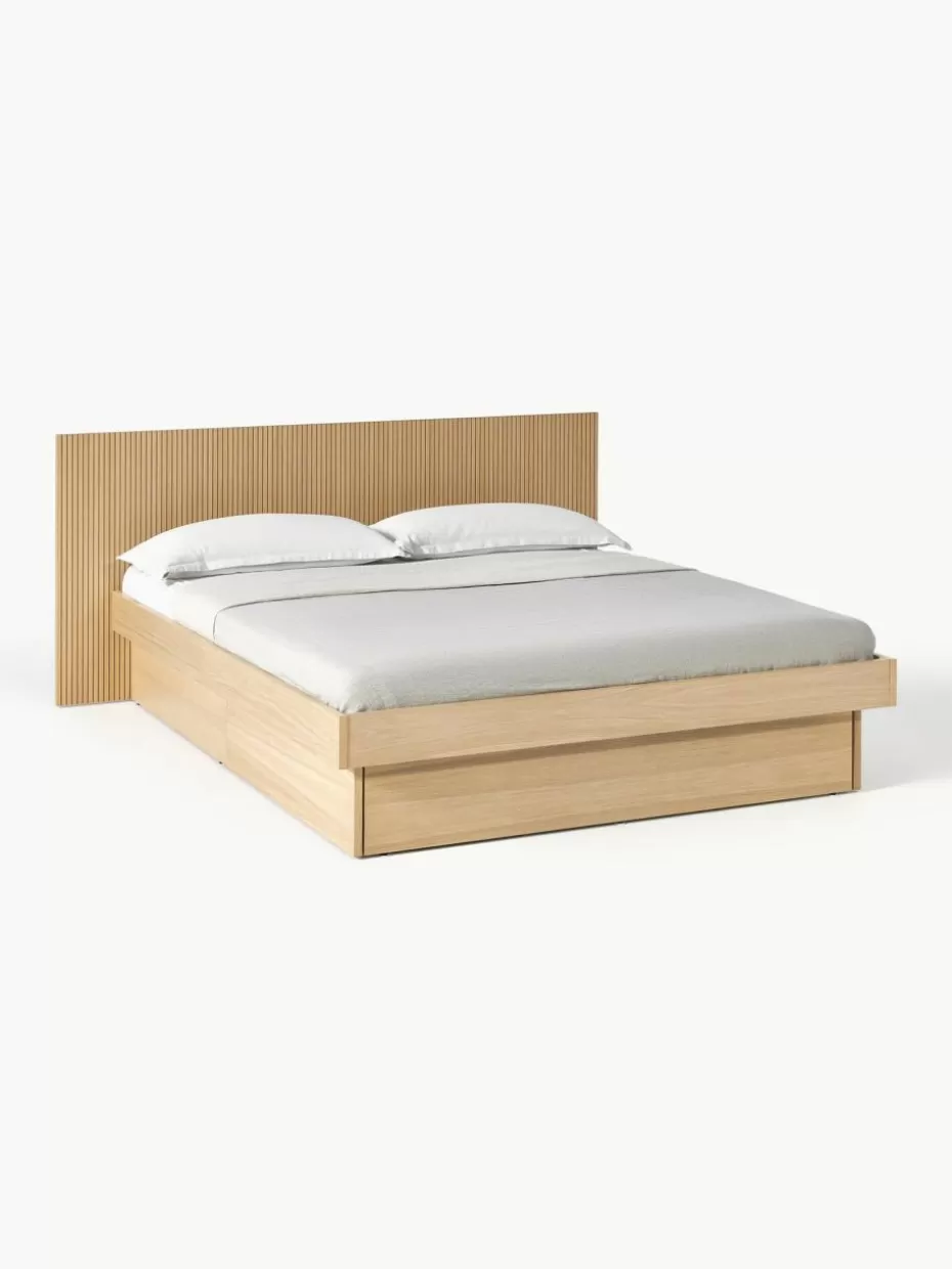 Betten-Westwing Collection Holzbett Sato mit Schubladen und Kopfteil Eichenholz