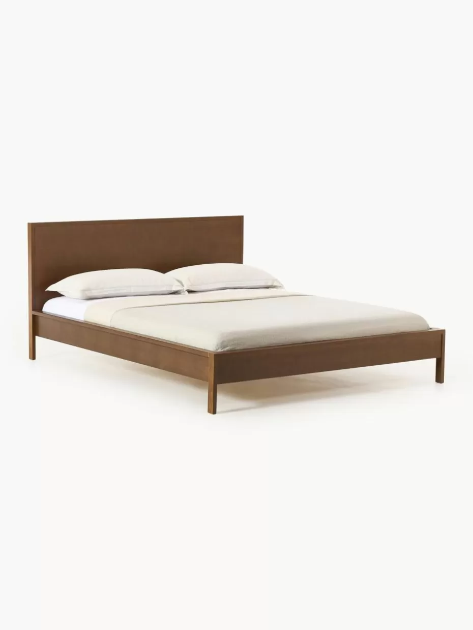 Betten-Westwing Collection Holzbett Tammy mit Kopfteil Eichenholz, dunkelbraun lackiert
