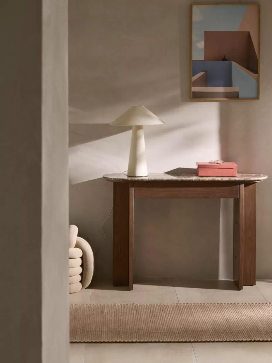 Konsolen-Westwing Collection Holz-Konsole Zumi mit Marmorplatte und Schublade Walnussholz lackiert, Braun marmoriert