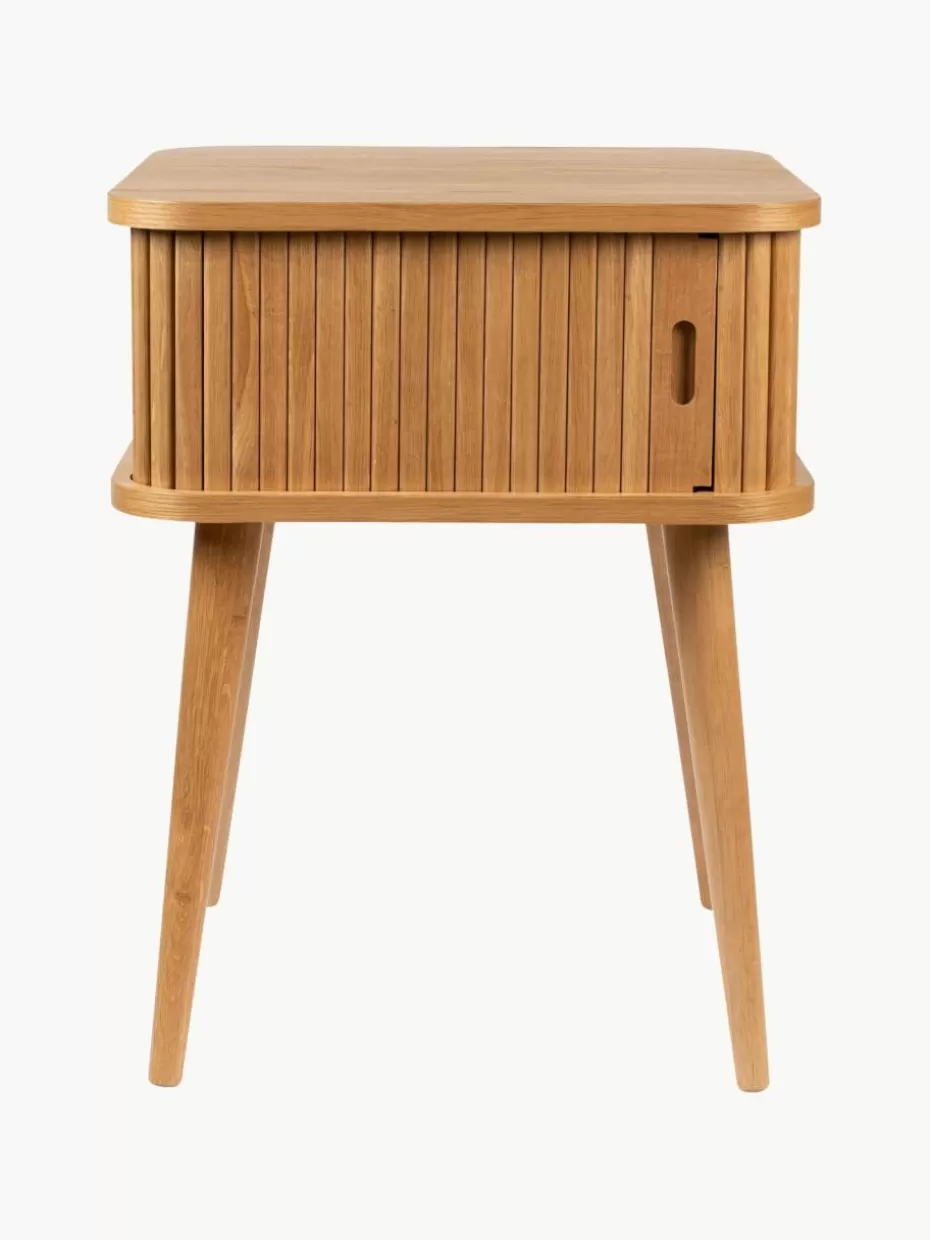 Nachttische-Zuiver Holz-Nachttisch Barbier mit Rolltür und geriffelter Front Helles Eichenholz
